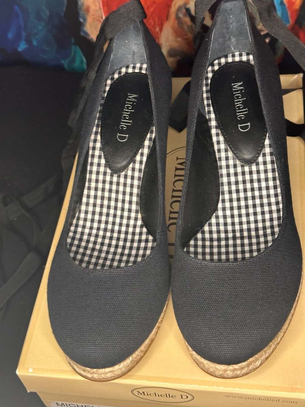 Michelle D Nell002 Black Canvas Espadrille Wedge Sandals Size 8.5